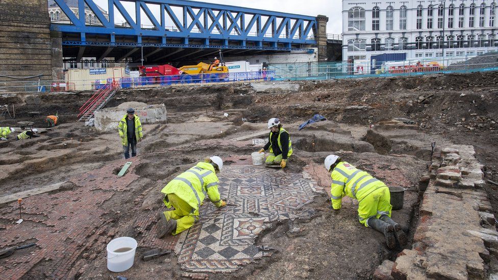 London's largest Roman mosaic find for 50 years uncovered 3 coloured tiles