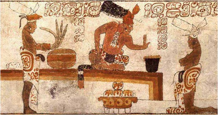 Among Ancient Maya Cacao Was Used In Celebrations And Was Common To All People 1 Painted cylinder vase depicting a foaming drink in a vase and tamales in a plate