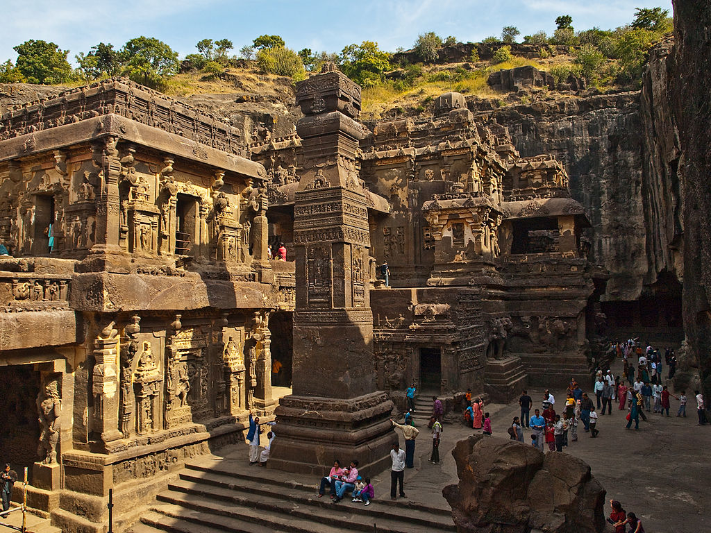 Kailash Temple, a 1200 years old Hindu temple, carved from a single rock in Ellora