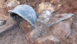 Ancient helmets, temple ruins found at a dig in Velia southern Italy