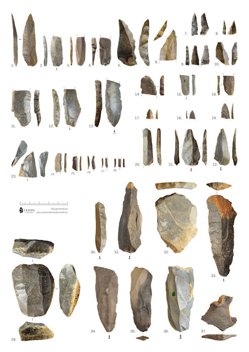 Selected lithic artifacts from the Châtelperronian at Aranbaltza II (Barrika, Spain).