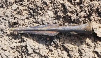 Near-pristine Bronze Age spear discovered during wetlands construction