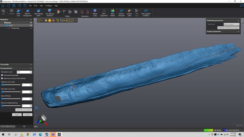 A full, detailed 3D scan of the 1,200 year-old canoe by UW–Madison specialists may help researchers describe its construction and use and guide production of replicas.